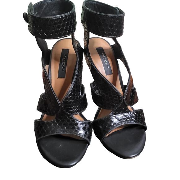 Ann Taylor Payton Leather Sandals 7 Black Ankle Strap Stiletto Heels Open Toe - Picture 3 of 8